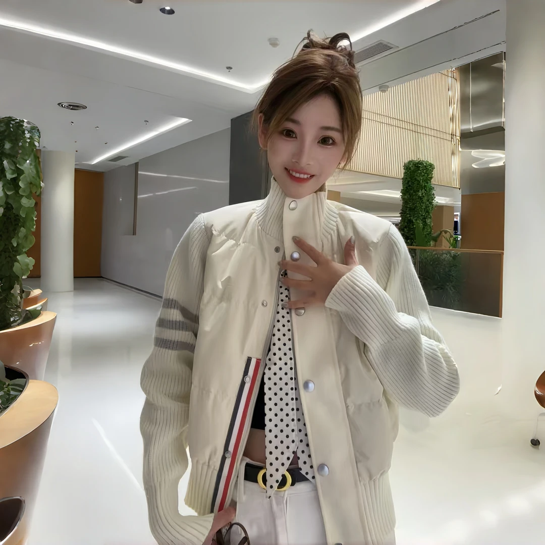 2025新国标90%南方小土豆轻薄休闲时尚针织拼接小众立领羽绒服