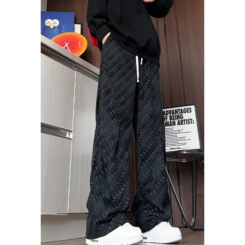 新款秋装休闲裤男士宽松大码工装长裤子潮流设计感复古直筒裤时尚