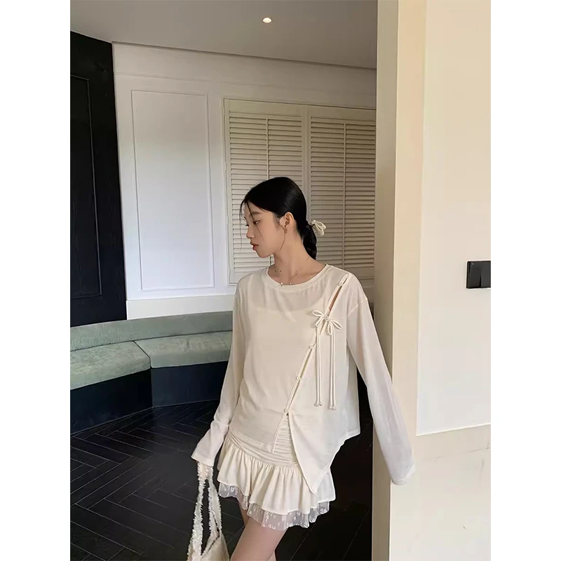 【秋秋清仓】夏季新款气质不规则小众法式长袖T恤242U1252