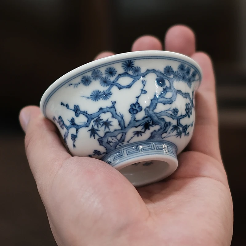 五里雾青花松竹梅纹主人杯景德镇手工手绘仿明高端茶具器具男士