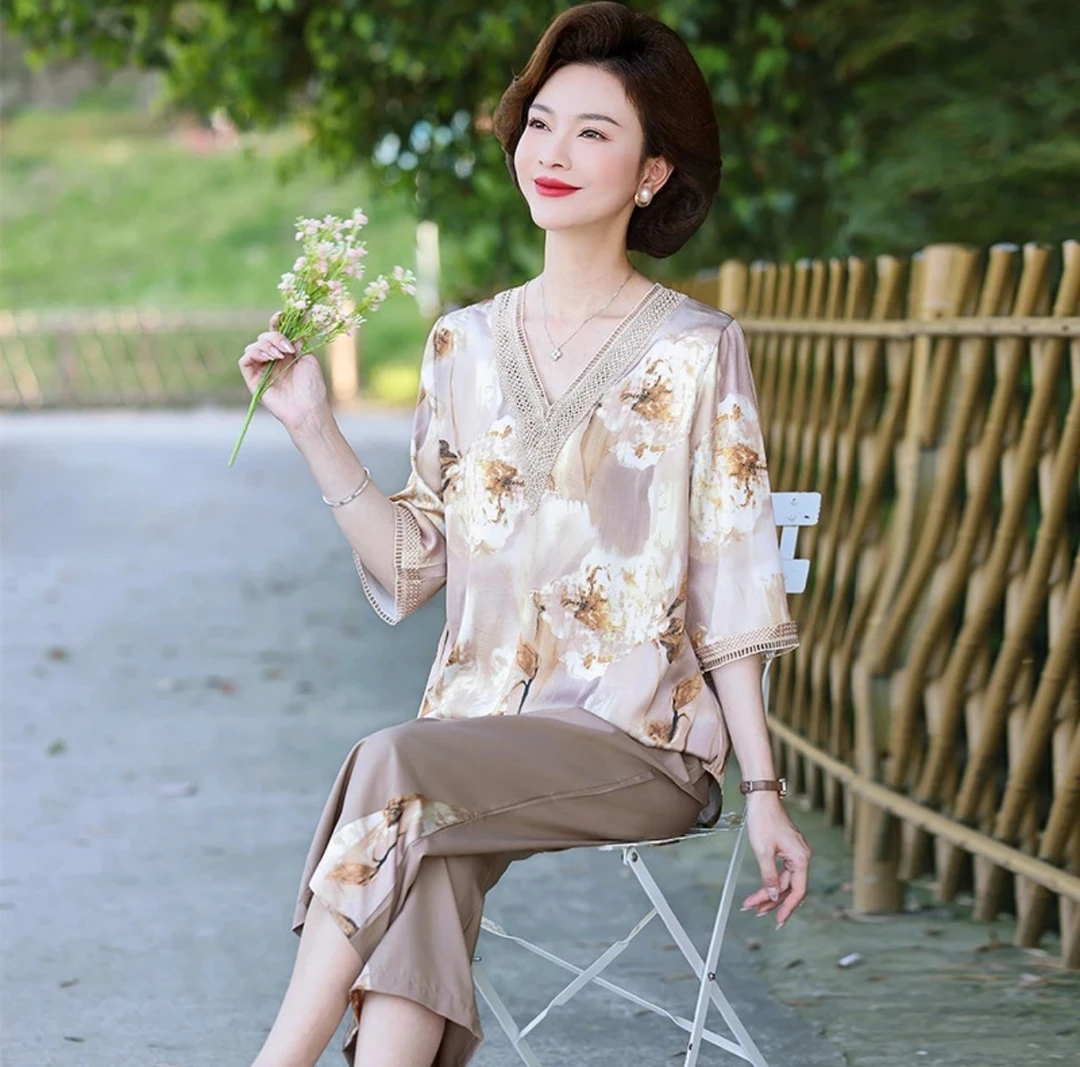 【阿芝专属】9264-显瘦复古减龄宽松型女装洋气时尚套装妈妈装【A仓】