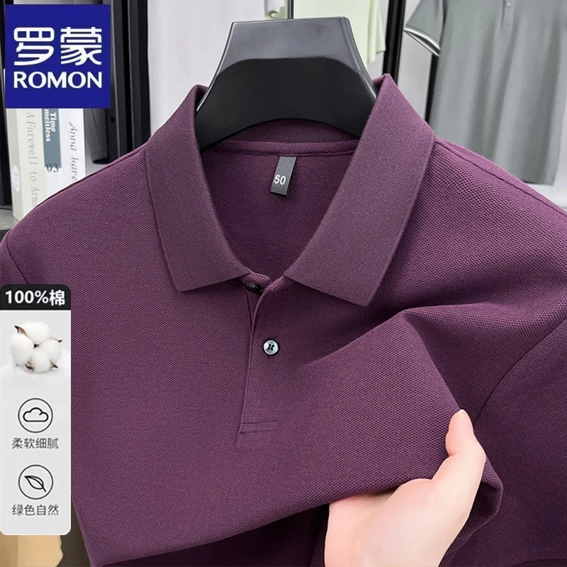 【100%纯棉】罗蒙商务休闲短袖Polo衫夏季新款男士纯色翻领t恤上衣