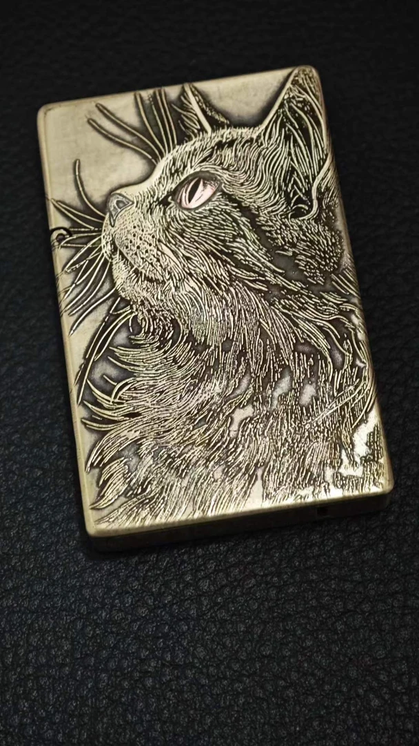 weibster超薄小重甲G63 仰望星空瞌睡小猫 镶嵌 黄铜 煤油打火机