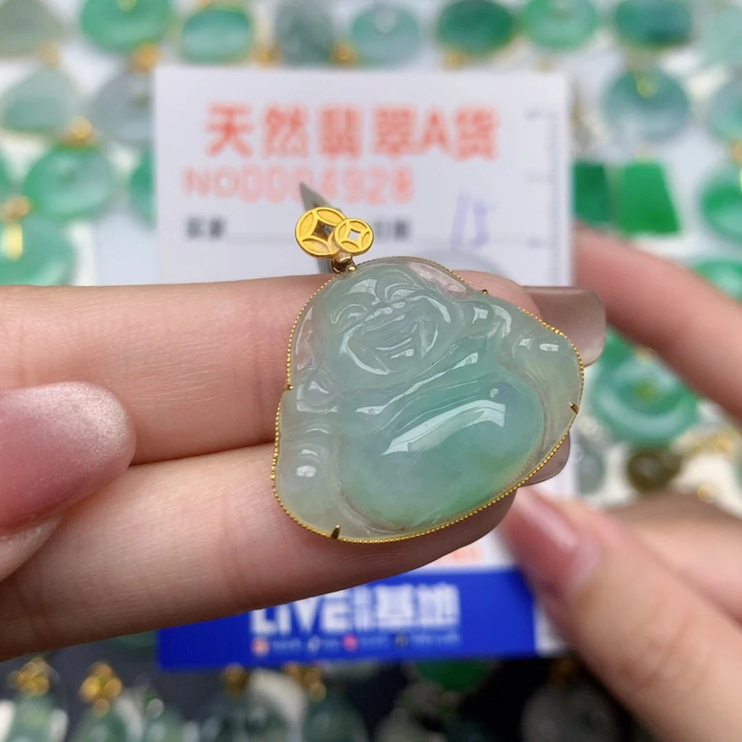 翡翠18K金镶嵌颈饰佛公