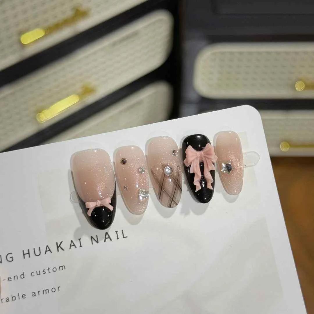 【草莓黑巧】黑莓粉黛精致可爱千金风猫眼美甲8062101 纯手工穿戴甲