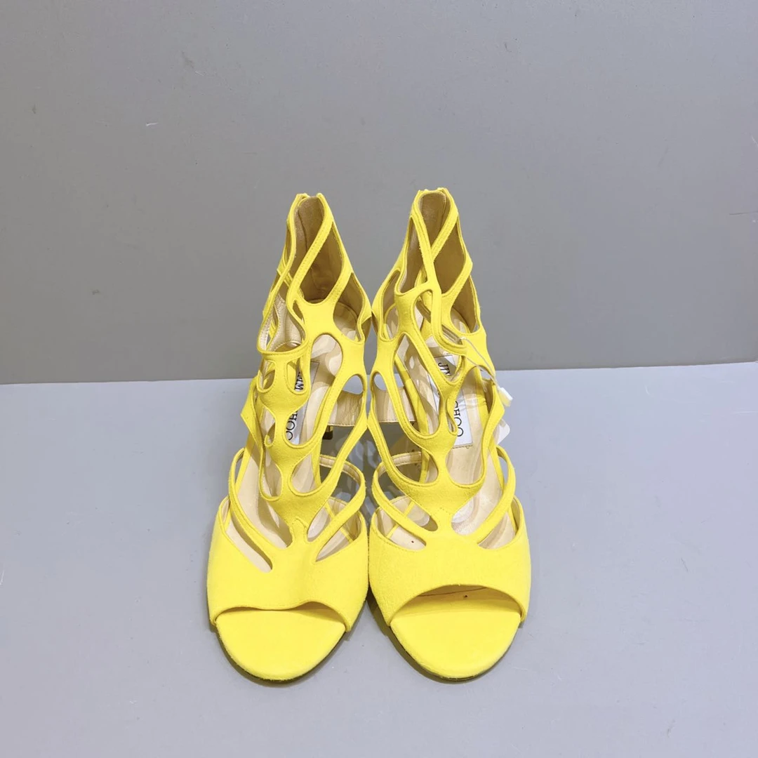 99新 JIMMY CHOO/吉米周  经典款麂皮高跟凉鞋 38码跟高7