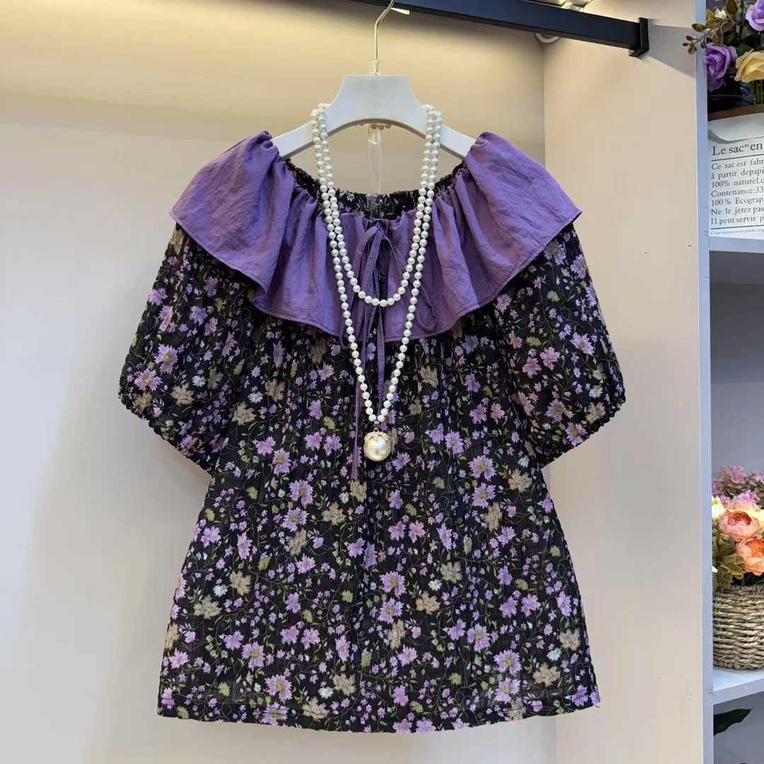 2025年欧货遮肉显瘦气质百搭时尚一字肩娃娃领女人衫