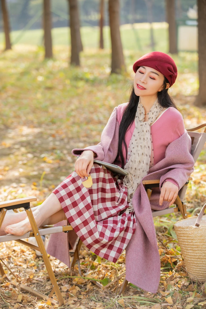 【一依定制】粉格子简约文艺亚麻显瘦半身裙高腰A字长裙复古百搭