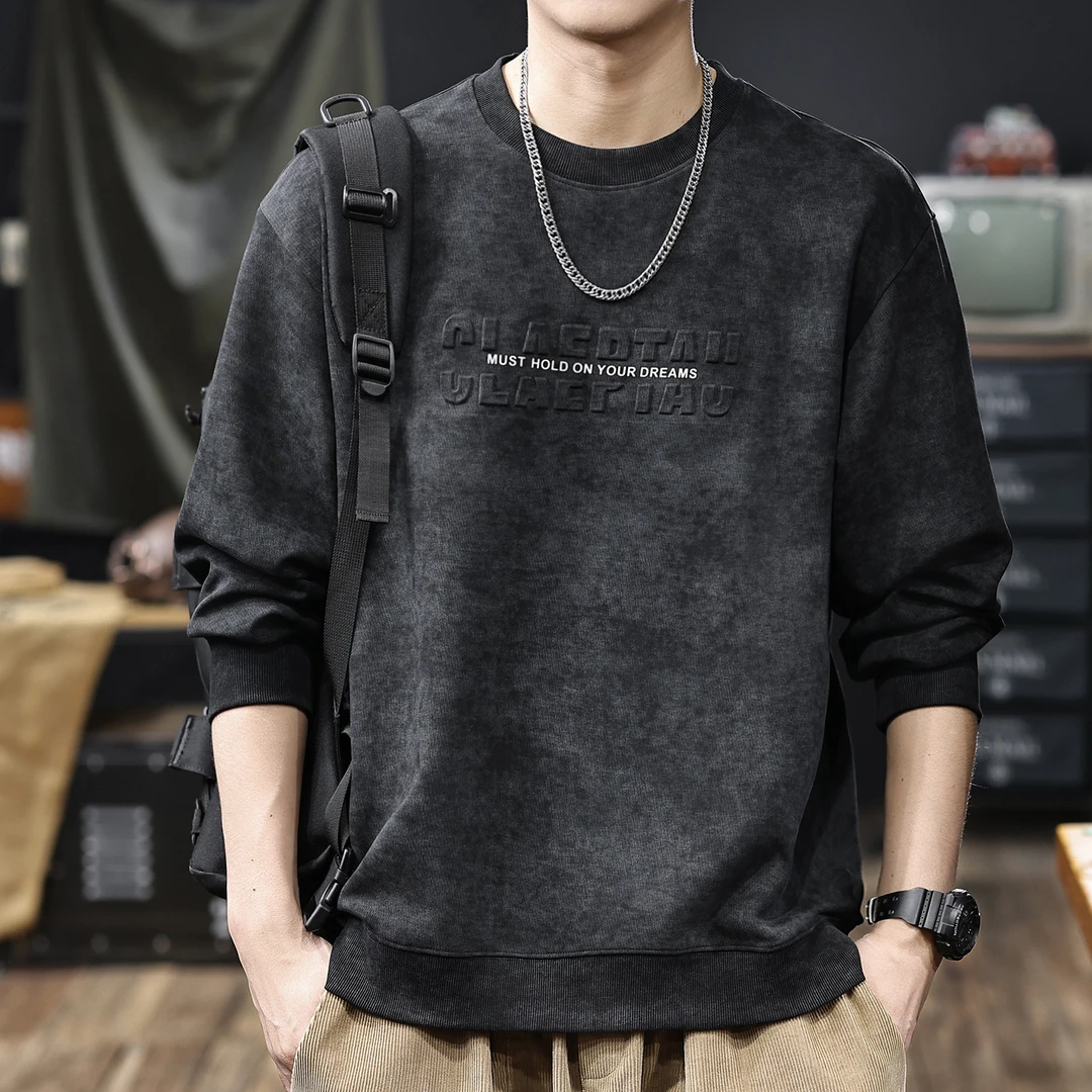 MR.MUDI/穆迪先生美式复古水洗扎染做旧圆领卫衣男士秋季上衣