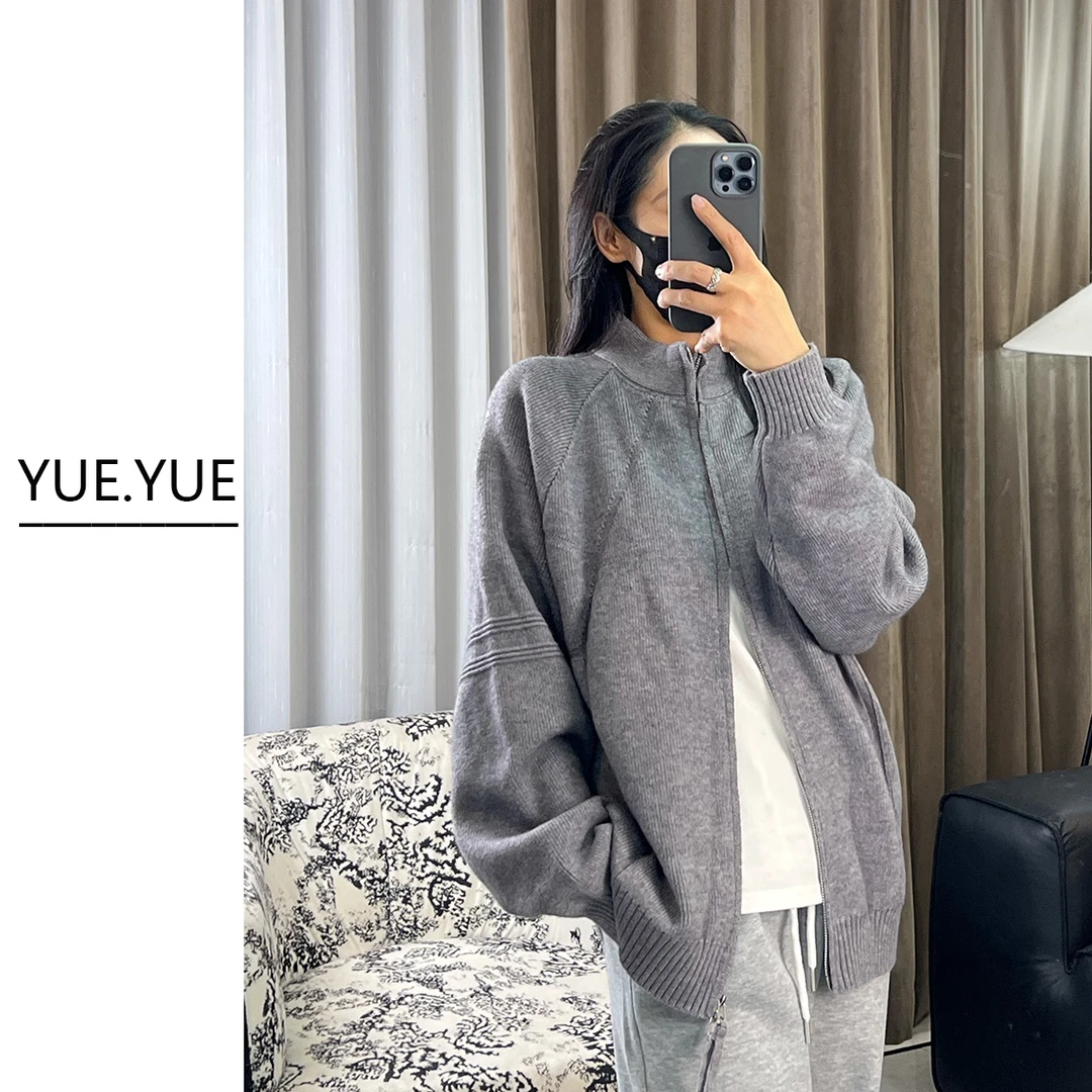 拉链立领针织开衫毛衣外套男冬季宽松日系慵懒高级感痞帅男装秋冬