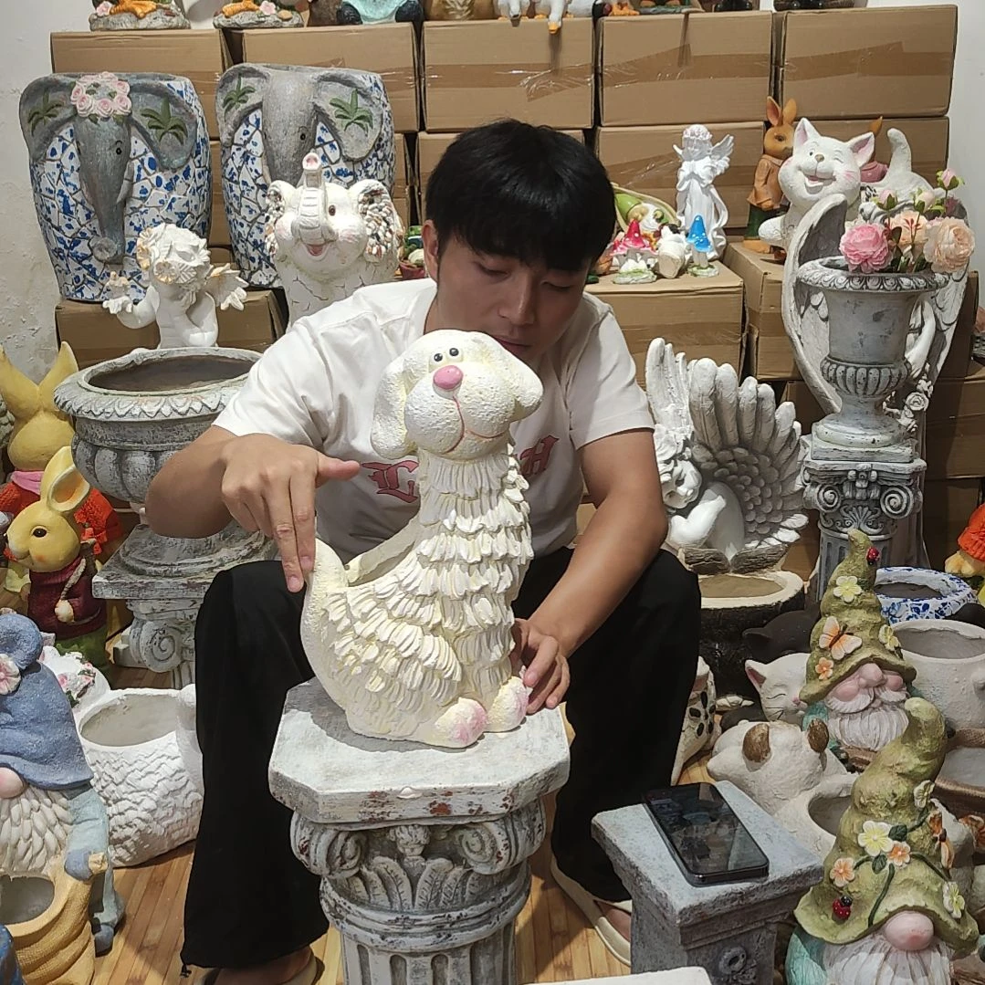 合成树脂奶油狗花盆