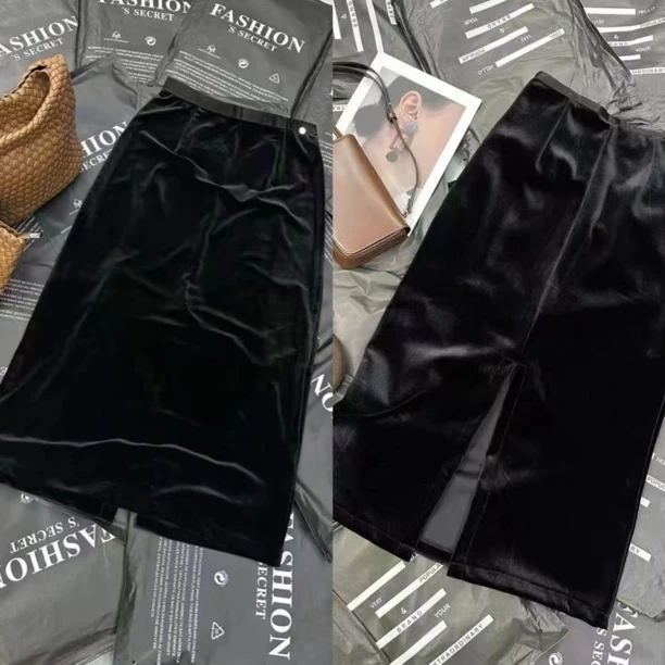 DD-小圆牌显瘦高品质丝绒半身裙（发货3-5）