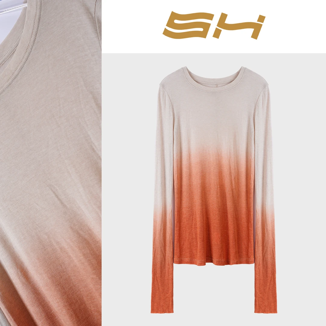 【安迪甄选】简约休闲渐变长袖T恤女装设计感慵懒风打底衫