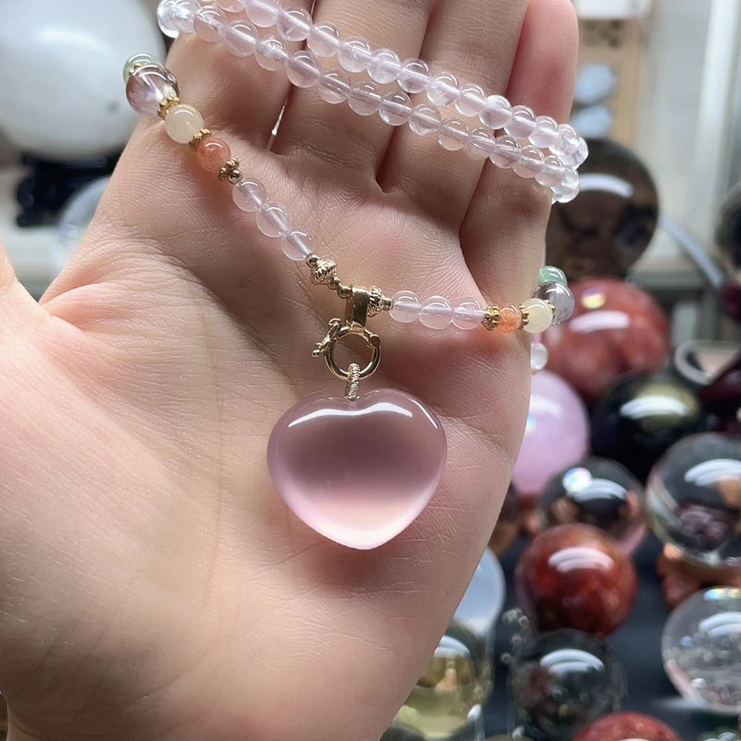 水晶珠宝半成品未镶嵌粉水晶项链