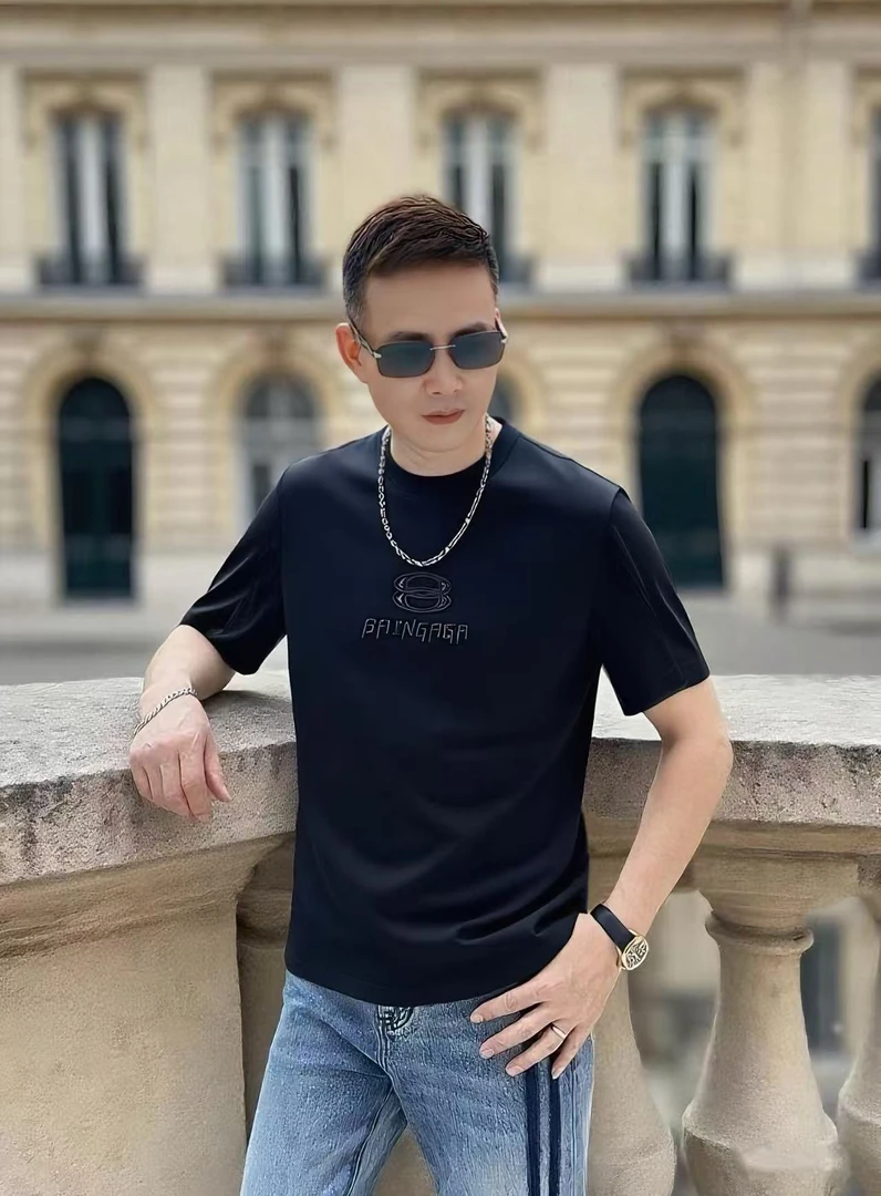 欧品男款夏季新款个性春夏潮流休闲百搭时尚圆领微阔短袖 1128