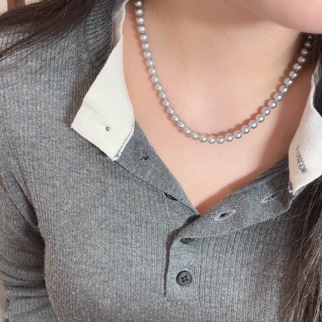 拼合珍珠（马贝珠）银S925镶嵌颈饰珍珠项链mq
