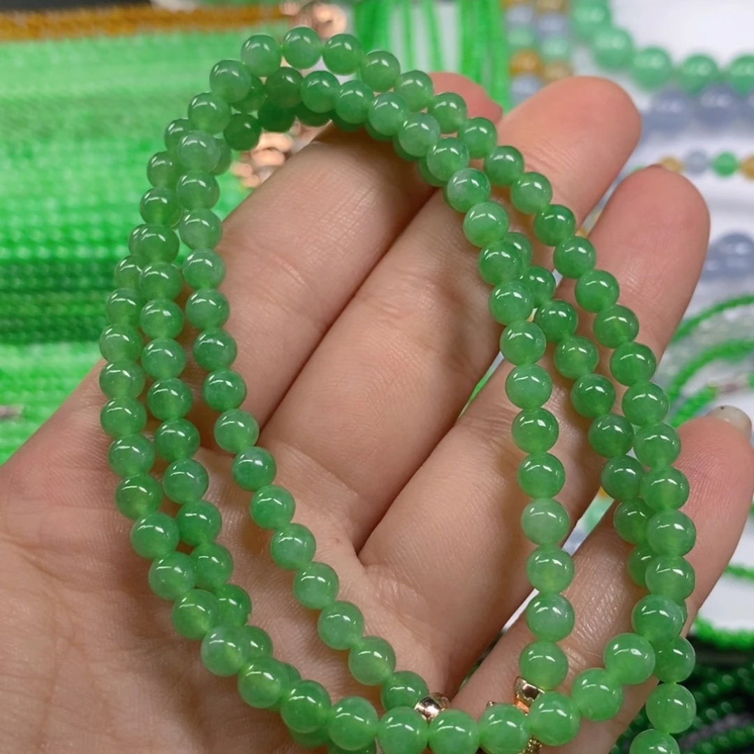 颈饰未镶嵌翡翠缅甸天然翡翠冰种阳绿项链5.2