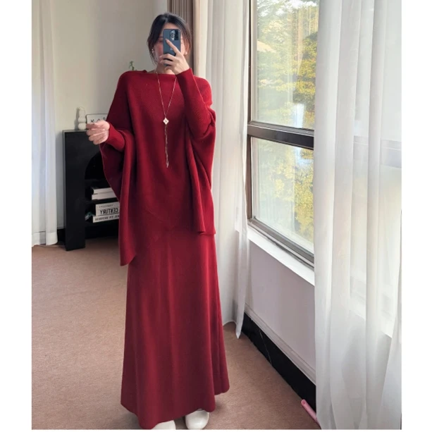 秋冬高领针织设计感上衣半身裙套装气质慵懒高级感两件套82248