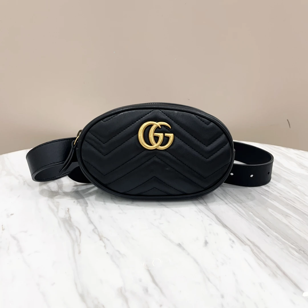 99新 GUCCI/古驰 98新 古驰黑金马蒙腰包 约17*11