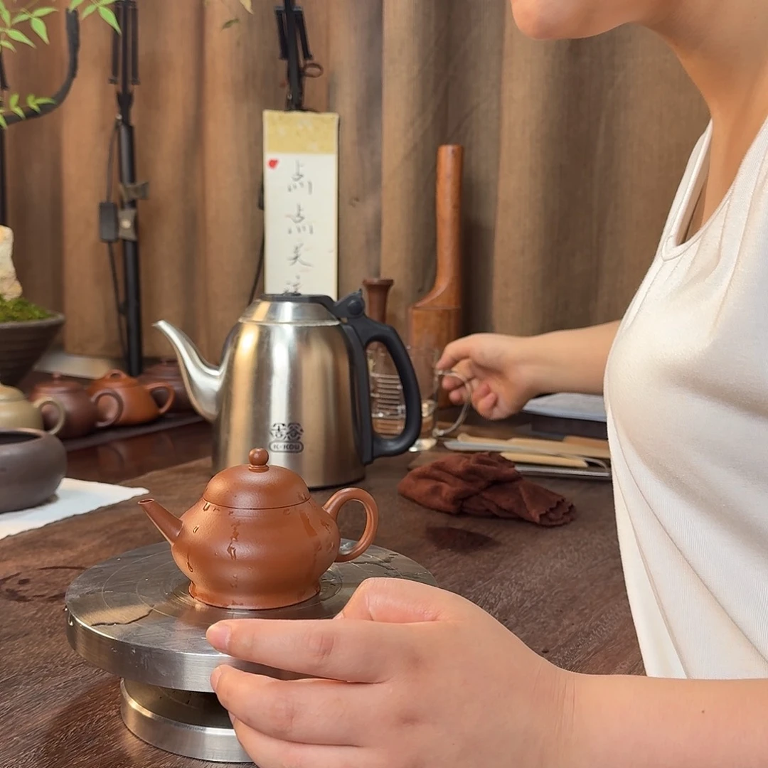 紫砂壶朱泥水平壶作品