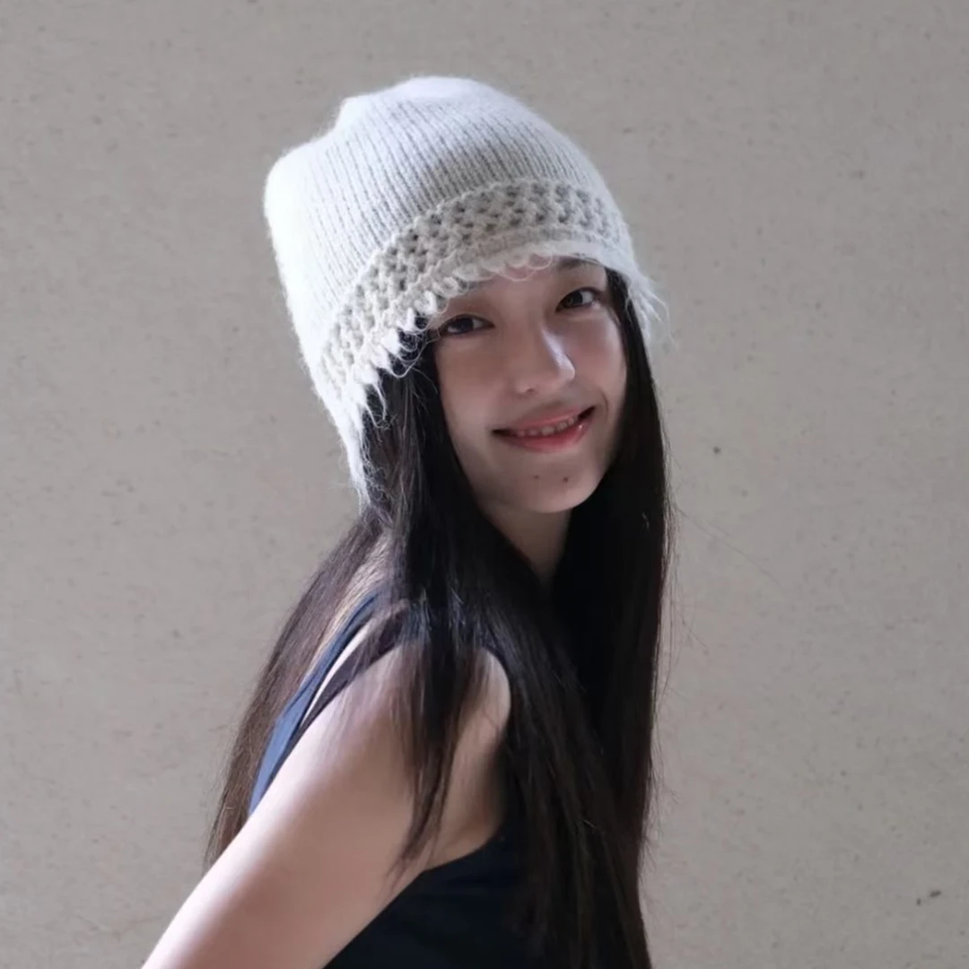 25新款时尚流苏边针织帽女百搭显脸小毛线冷帽韩系高级感堆堆帽潮