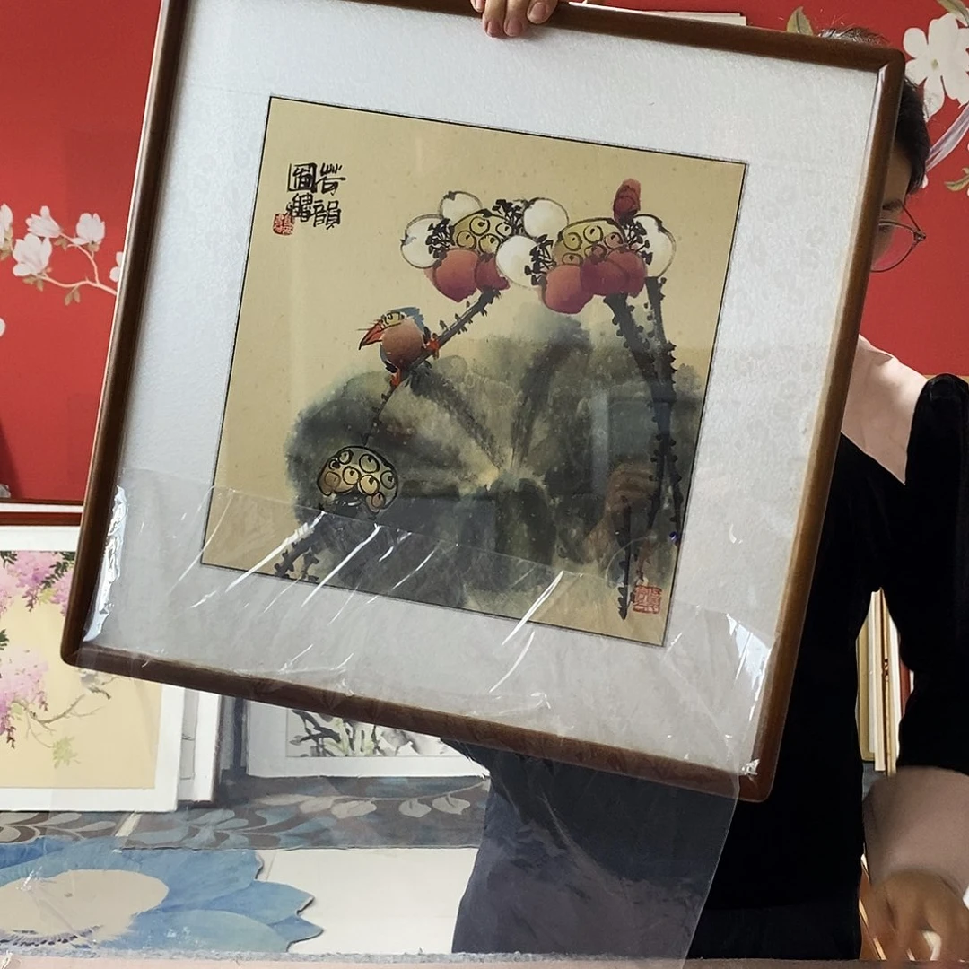 国画手写手绘国画作品带框包邮52✖️52
