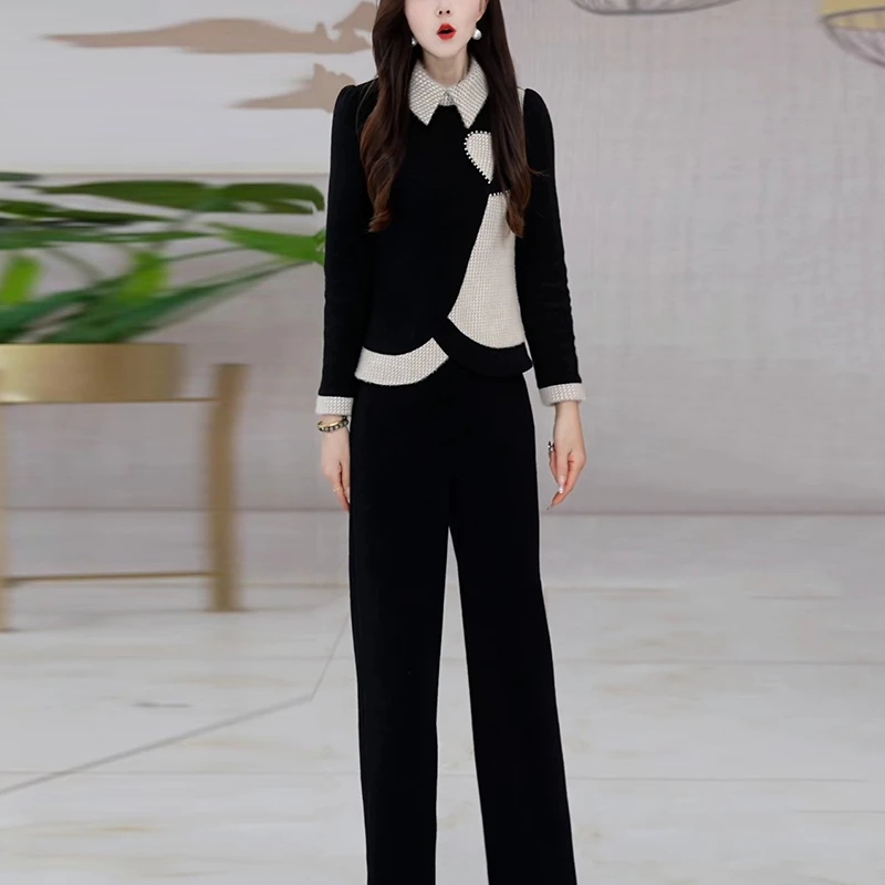 气质优雅时尚套装女冬季新款2025爆款洋气高级感显瘦两件套直筒裤