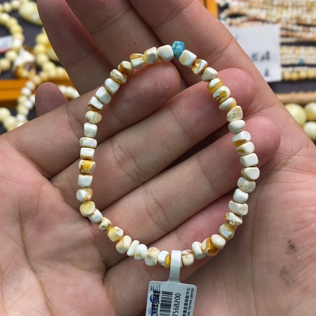 琥珀未镶嵌手链俄料金瓷白彩沁方糖单圈