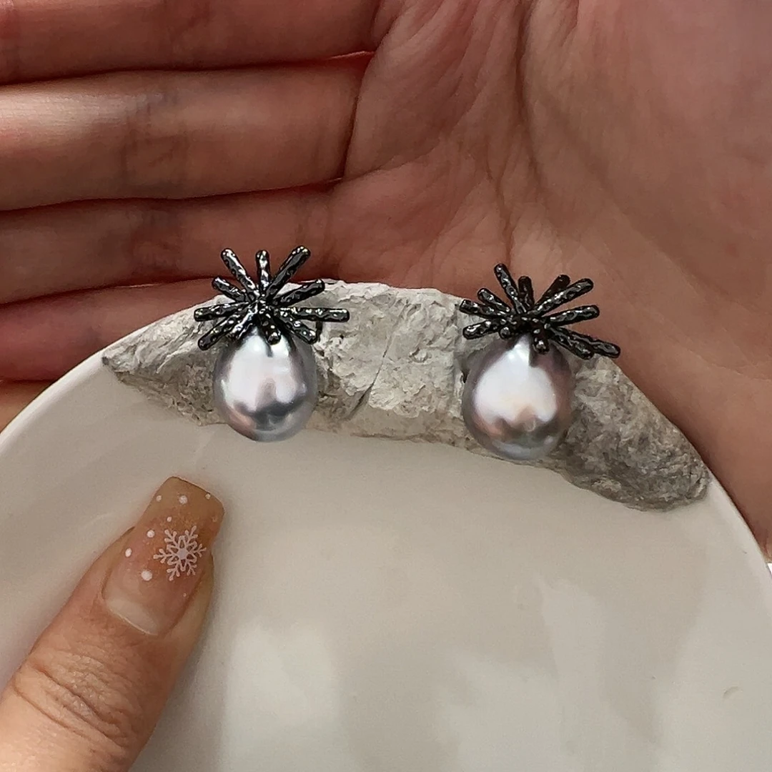 海水珍珠耳饰银S925镶嵌