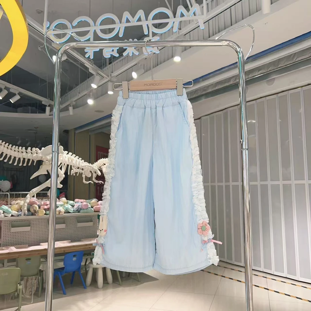 MOMOCO女童夏季新款休闲儿童卡通花边布九分裤77620364003