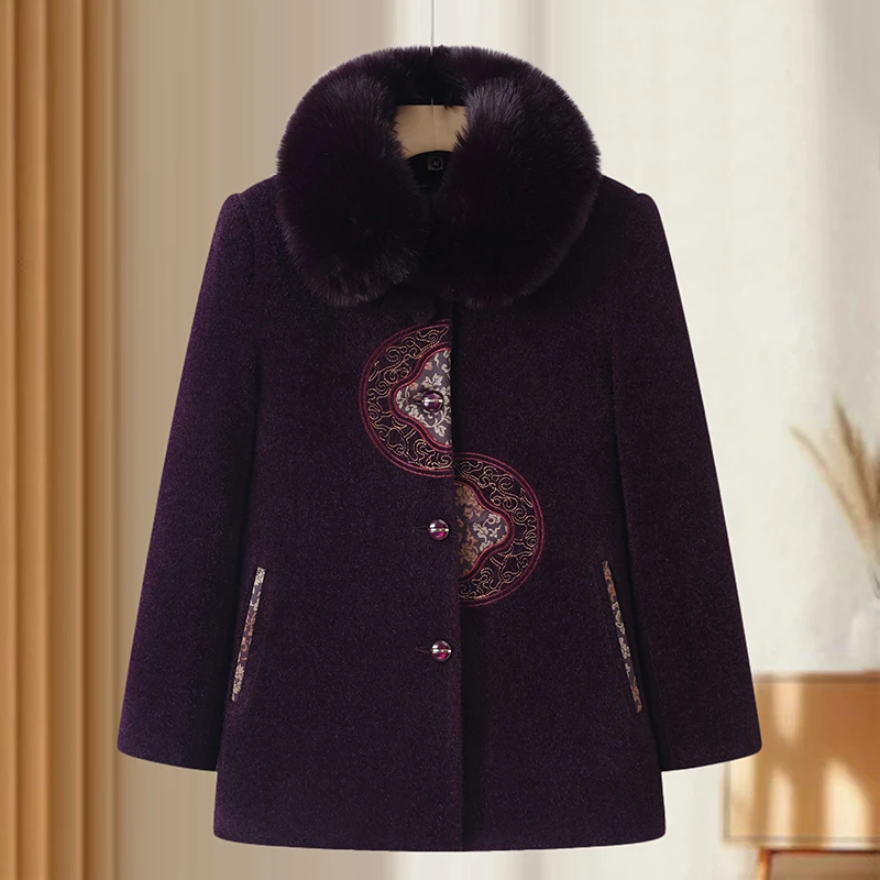 奶奶冬装外套加绒厚老年人衣女妈妈中长款大衣老太太秋冬季袄