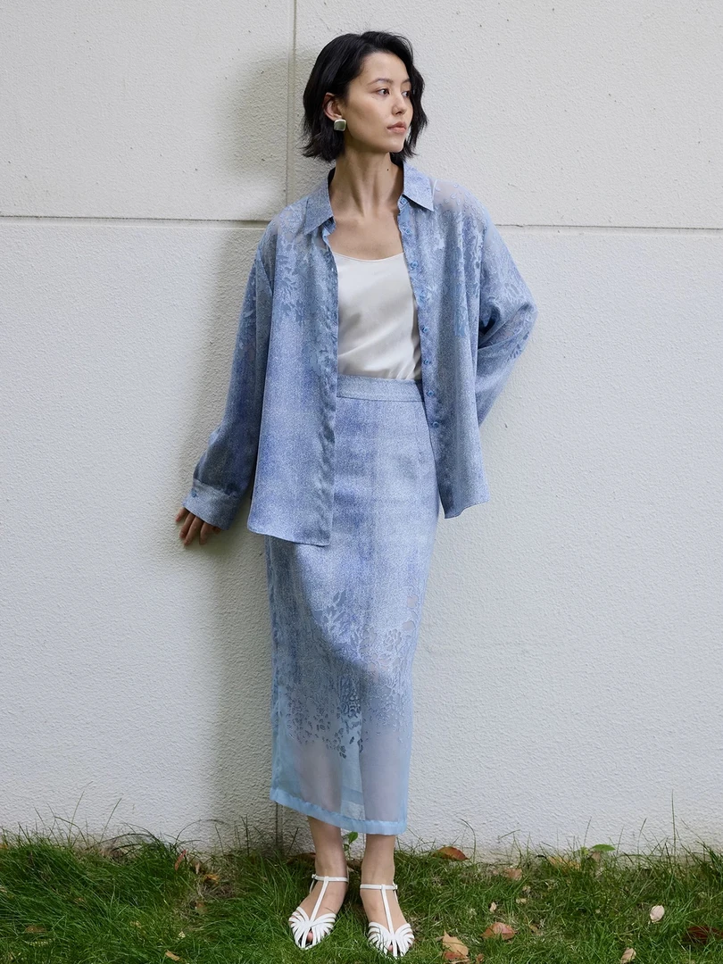 【南油颖颖】2025夏款设计感国风提花高腰显瘦天丝半身裙07502