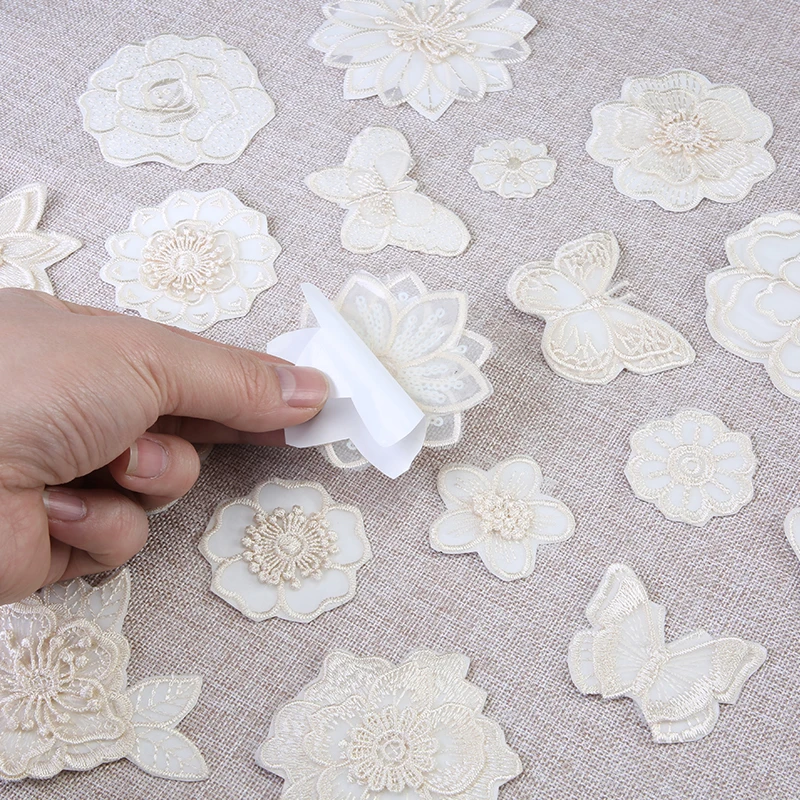 自粘免缝蕾丝花朵布贴羽绒服无痕破洞修补贴衣服图案刺绣贴补丁贴