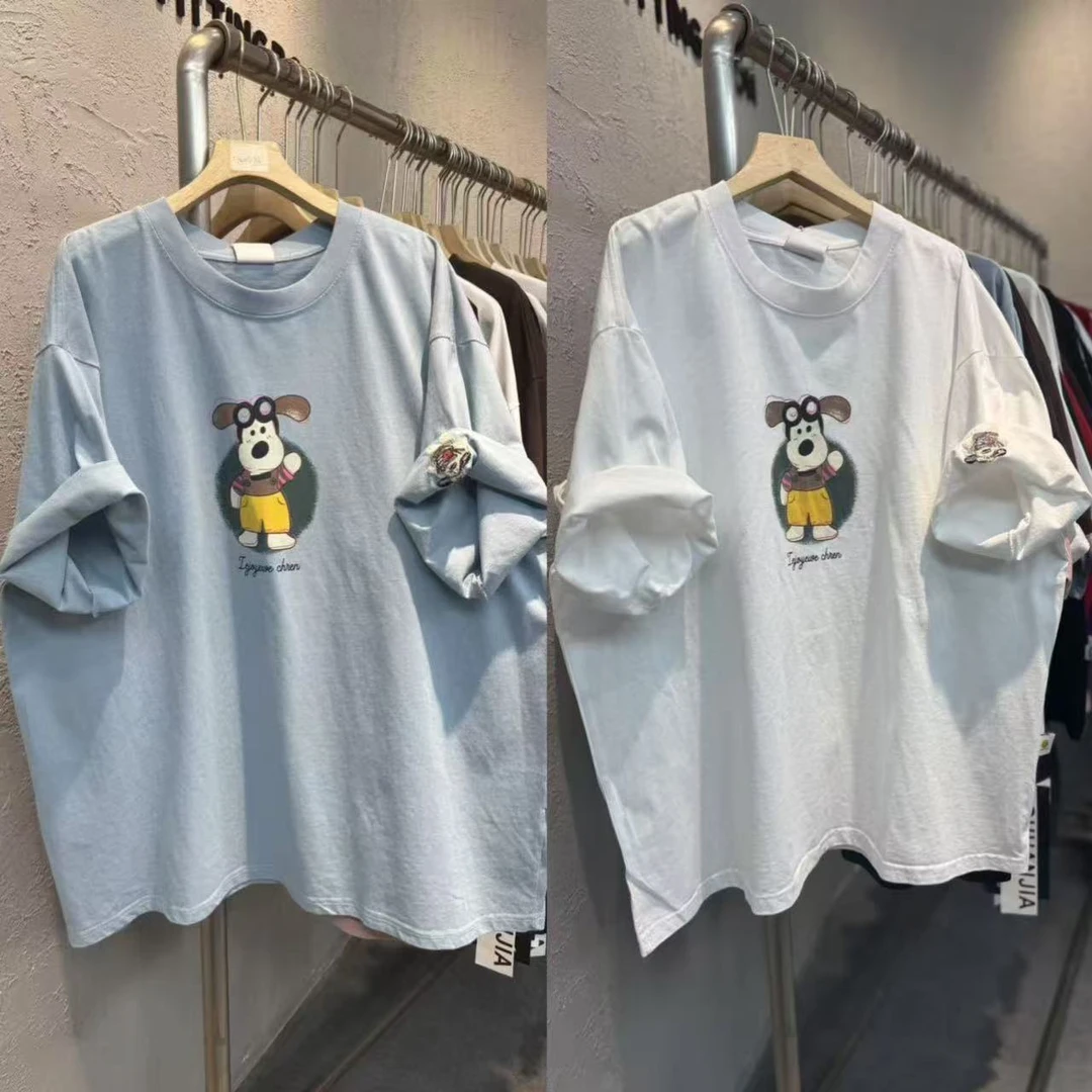 8601夏季新款韩版背带裤肖恩印花宽松休闲大版圆领短袖T恤女