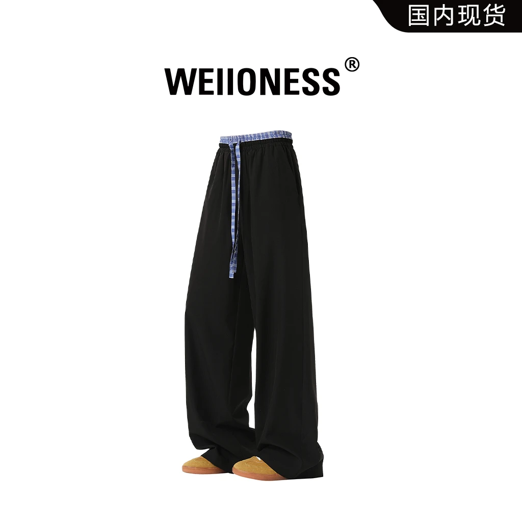 WEIIONESS美式休闲裤夏季男款潮流拼接设计感长裤百搭高级感男装