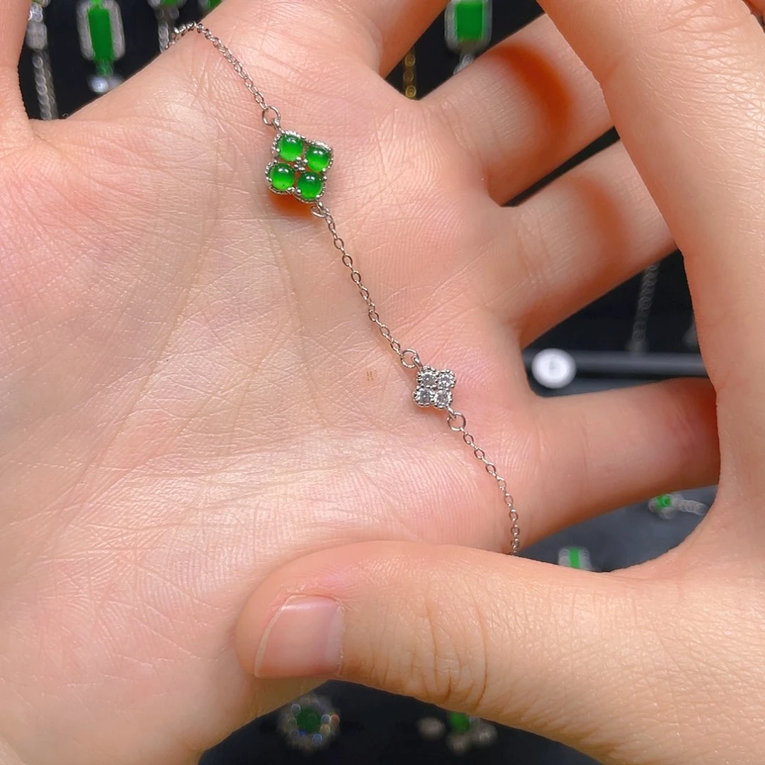 翡翠戒指银S925镶嵌手链