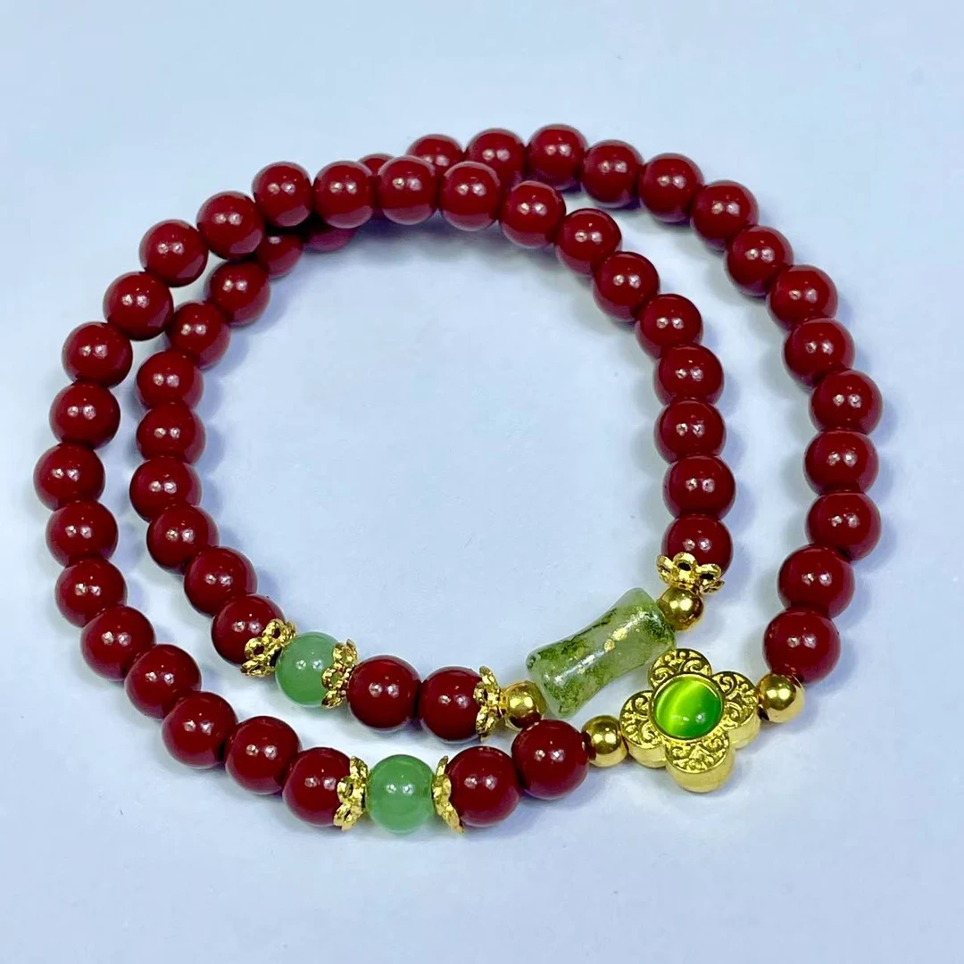 合金琉璃手链 砂红色四叶草手串（无礼盒） M08