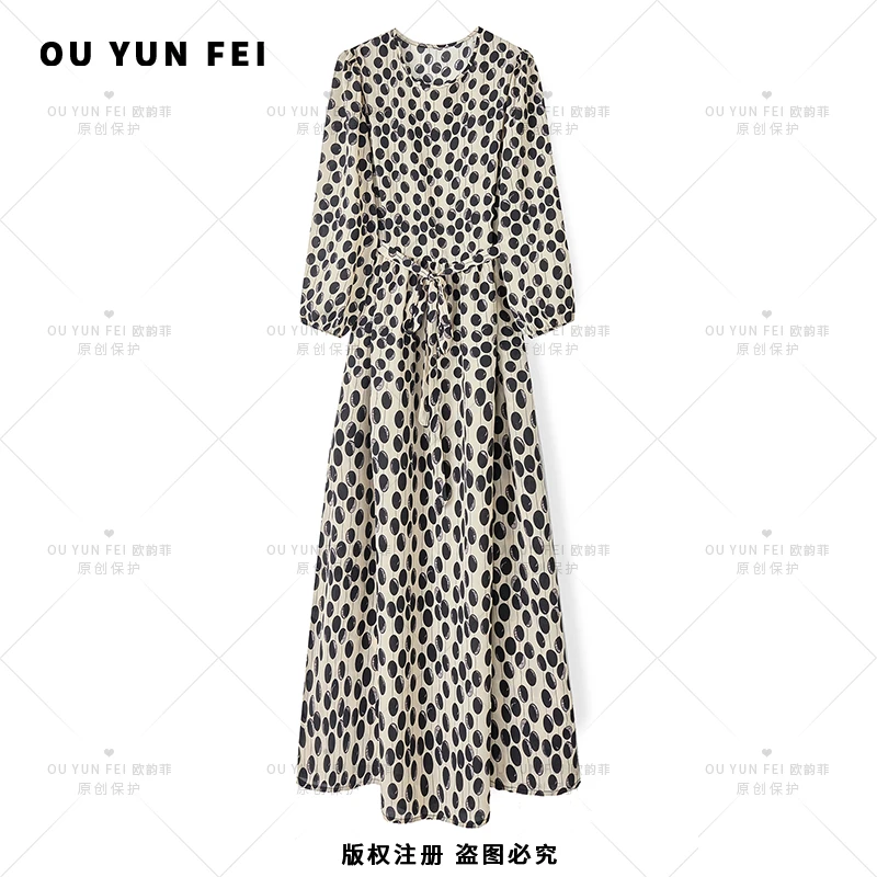 【夏日珍珠】高级感连衣裙女新款显瘦穿搭时尚洋气印花长裙XJ1006