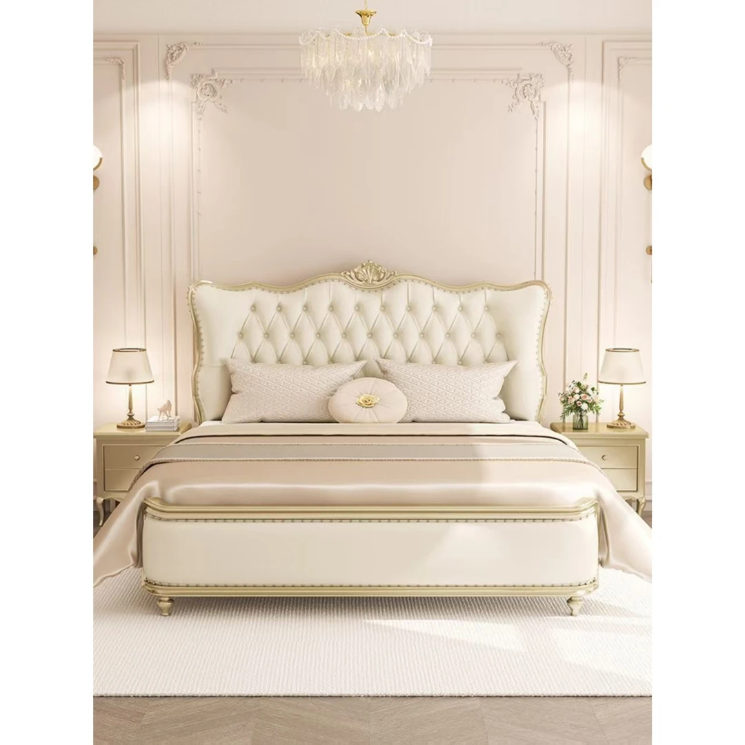 美式轻奢实木床主卧双人法式现代简约大床真皮欧式卧室奶油风婚床