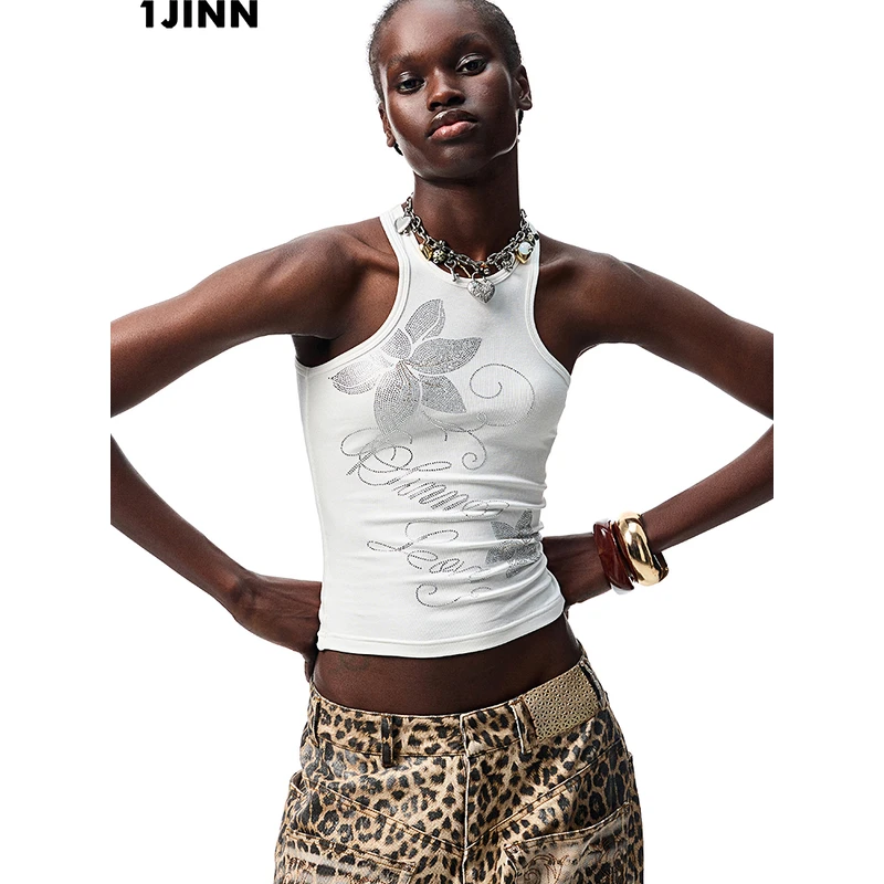 【25夏新vol.2】慵懒度假花卉奥钻纯色工字背心女修身无袖上衣