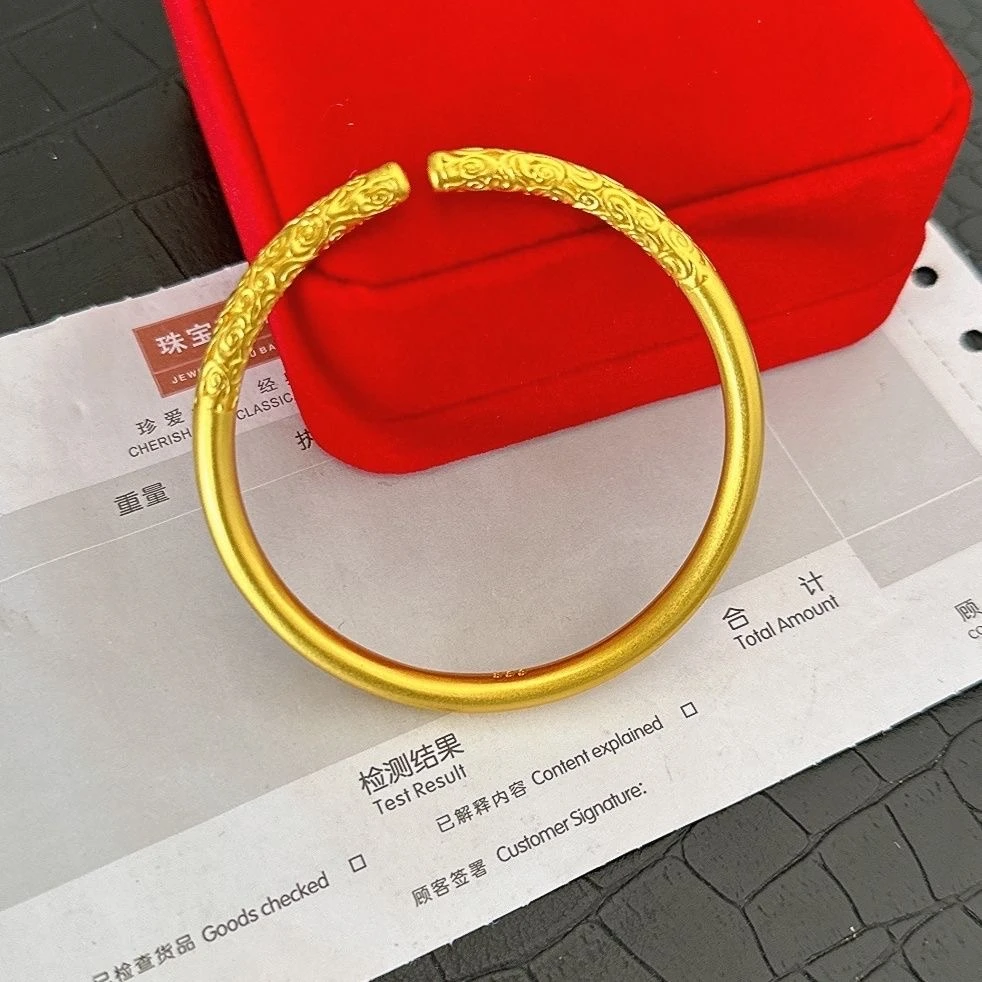 合金手镯 【高定】古法传承金箍棒祥云实心开口卷草纹手镯