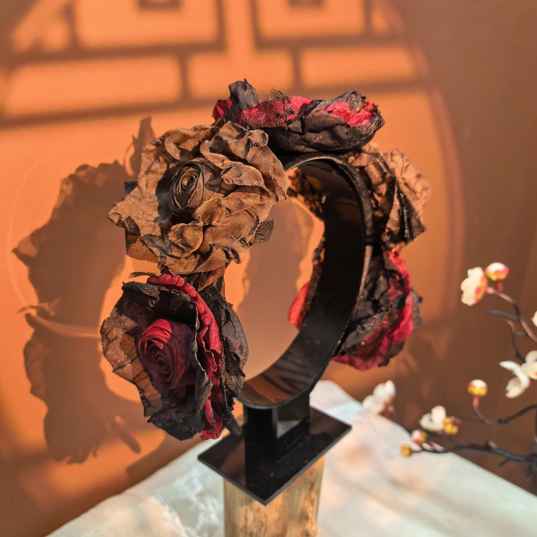 【火玫瑰】原创自制烧边干枯玫瑰发饰发箍