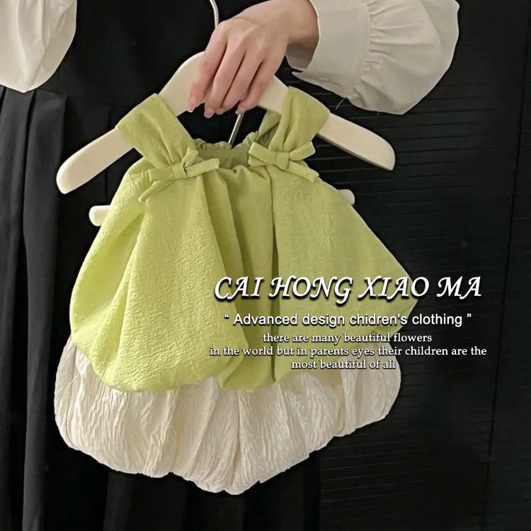 女童套装夏季2024新款韩版短袖吊带洋气花苞短裤甜美宝宝两件潮款