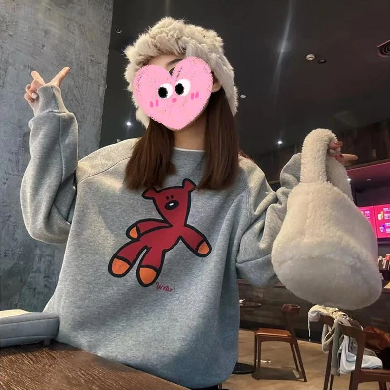 长袖圆领印花套头慵懒风通勤卫衣女装加厚保暖宽松百搭时尚休闲