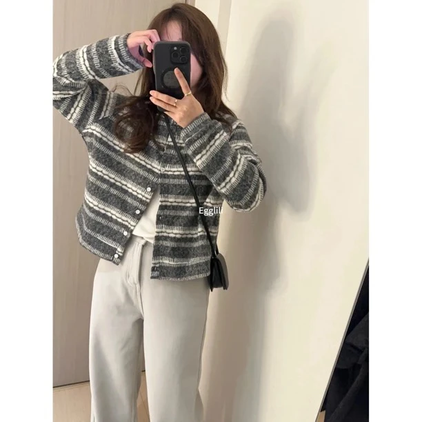 【灰白费尔岛】小众插肩袖开衫