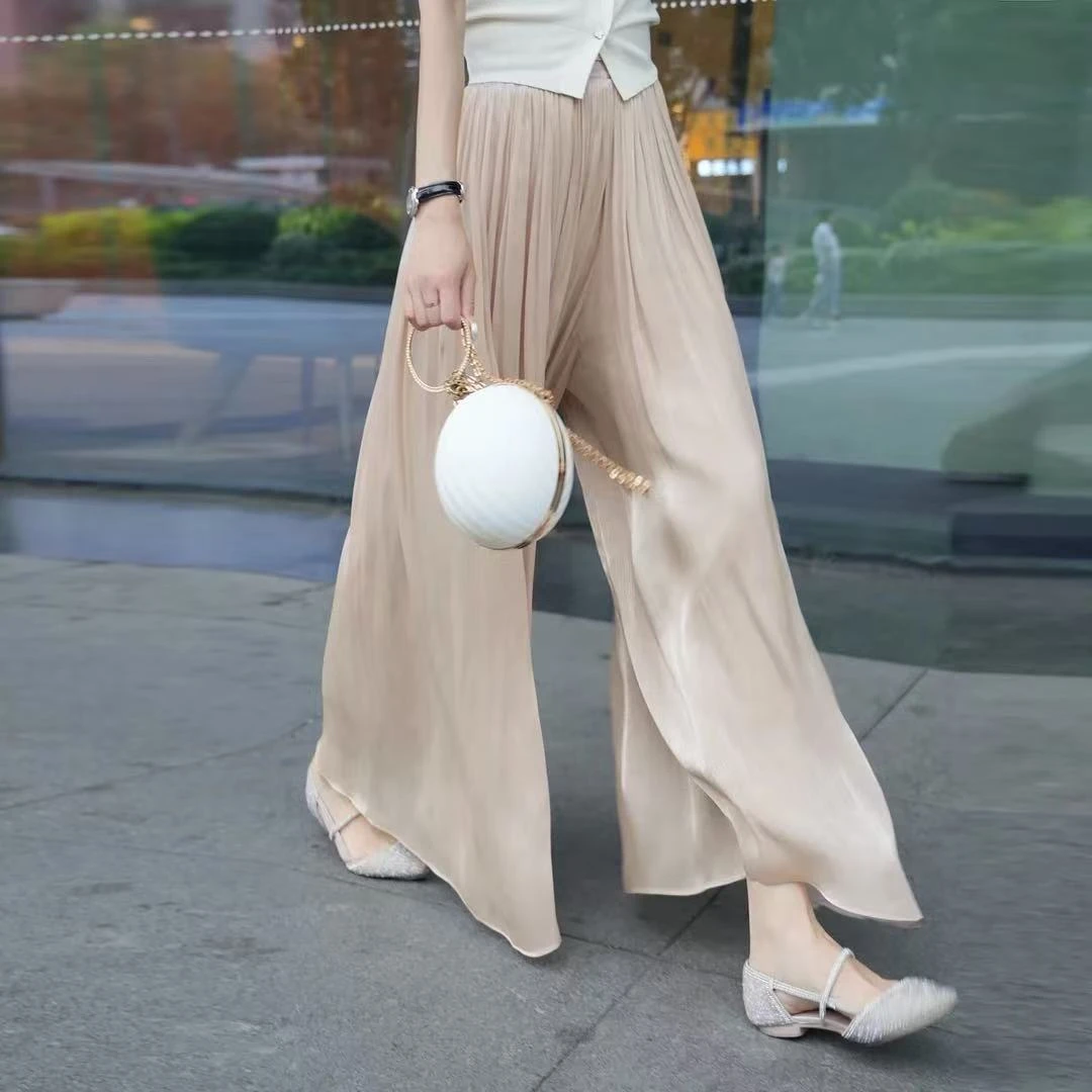 高级感琉璃冰丝垂感阔腿裤女2025夏季气质高腰显瘦宽松休闲裙裤子