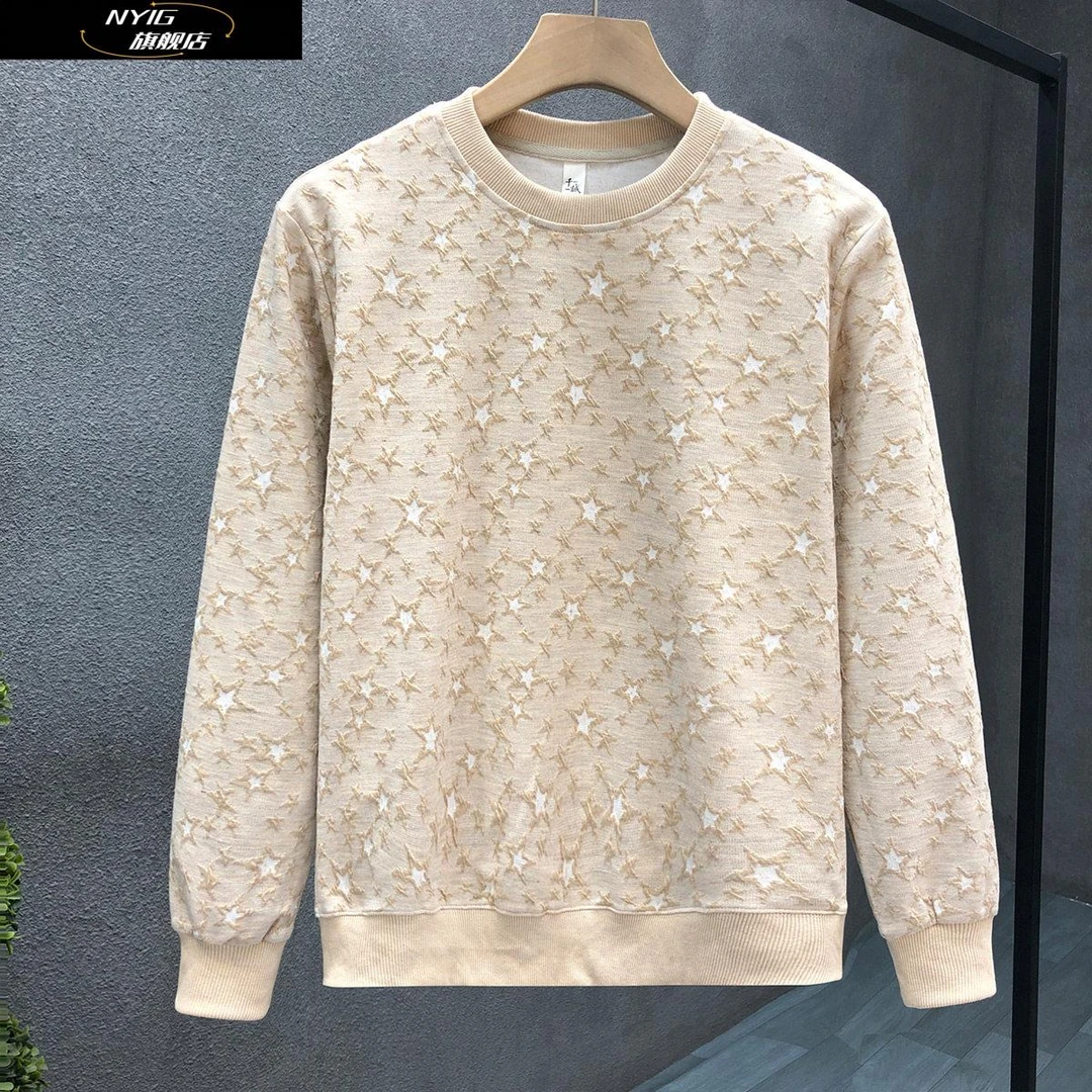 NYIG设计感潮牌星星卫衣男2025秋季新款高端长袖内搭圆领修身上衣