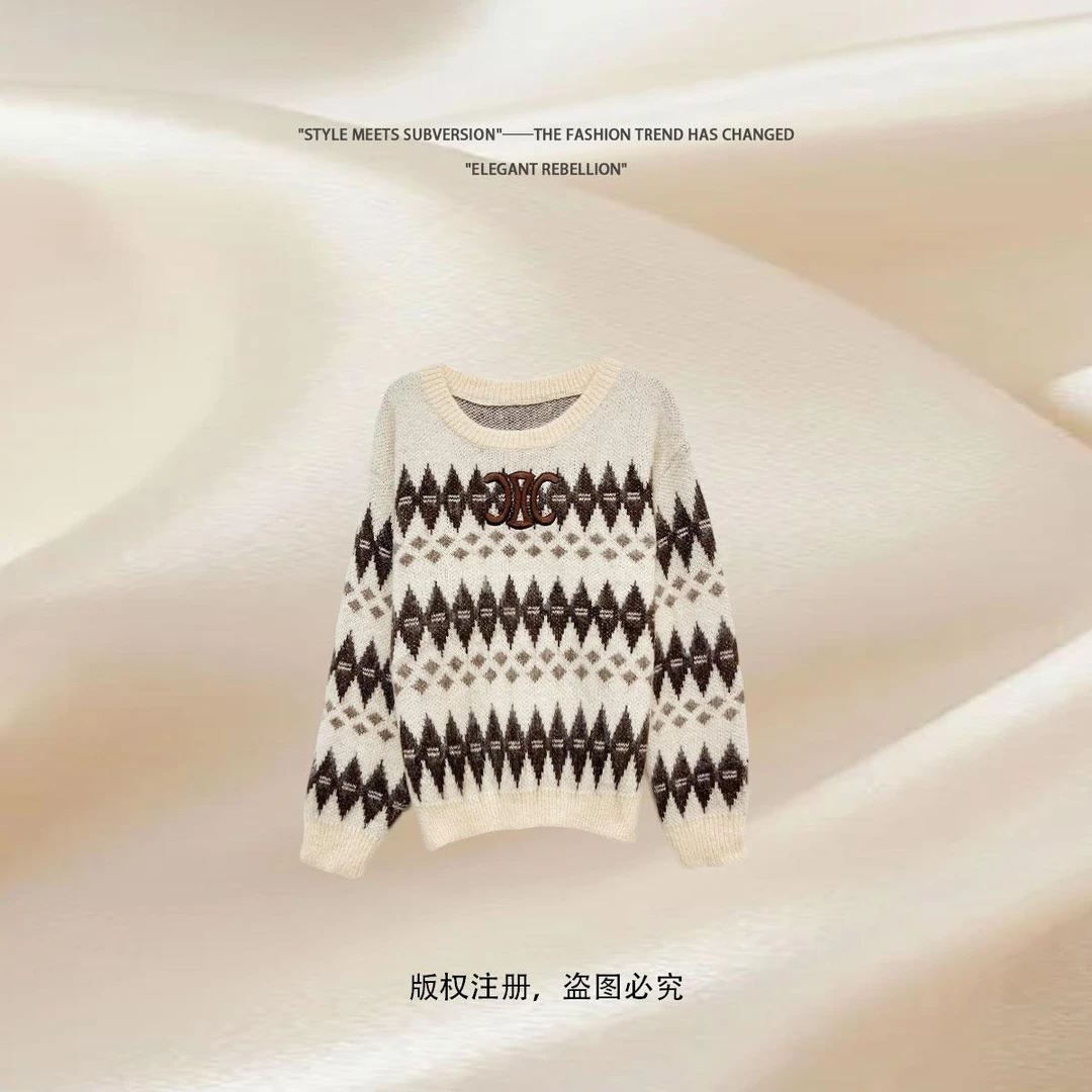 LOYIS菱形格复古美拉德毛衣女