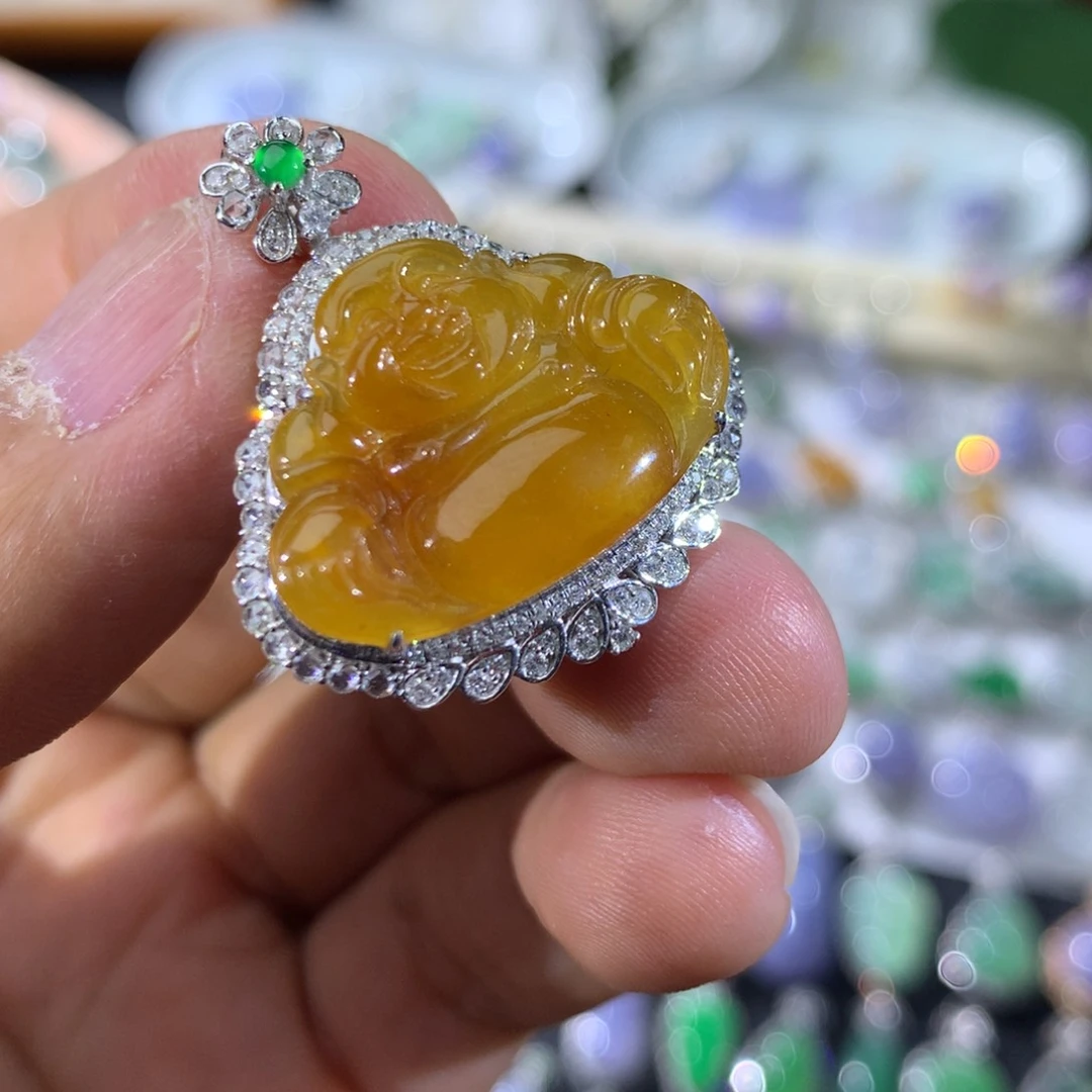 翡翠18K金镶嵌吊坠(不含链)
