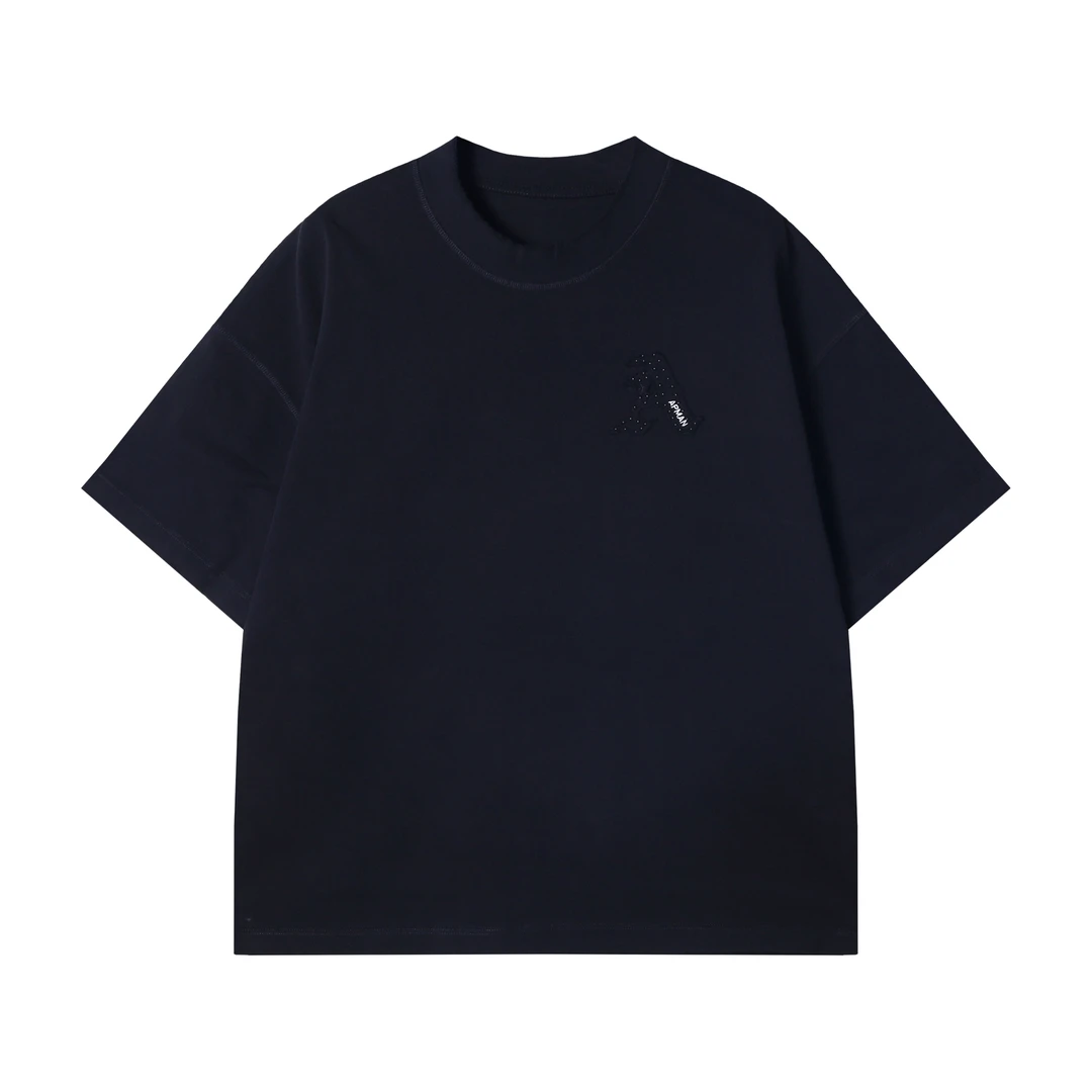 夏季高级感新款潮牌纯色刺绣字母圆领短袖T恤时尚个性简约上衣